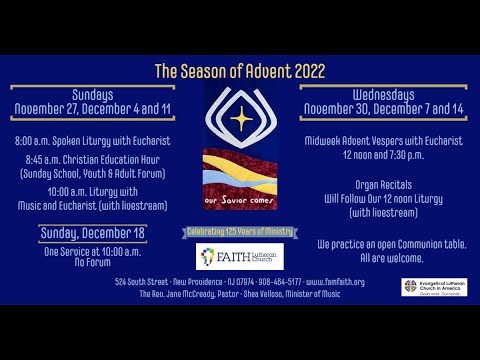 Midweek Advent Vespers with Organ Recital to Follow 12/14/2022 12:00 p.m.