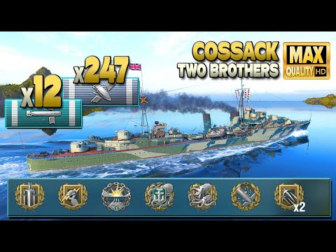 Destroyer Cossack: 3,9k bxp game on map Two Brothers - World of Warships