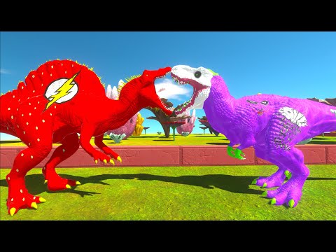 FLASH SPINOSAURUS vs JOKER T-REX DEATH RUN - Animal Revolt Battle Simulator