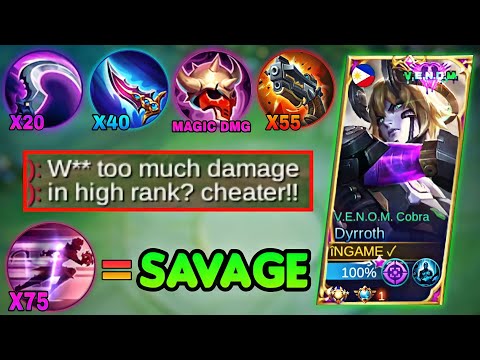 SAVAGE!! NEW DYRROTH MULTI DAMAGE 1 SHOT BUILD IN HIGH RANK | GLOBAL DYRROTH BEST BUILD MLBB