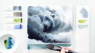 Stormy Sky. Watercolor tutorial, step by step.
