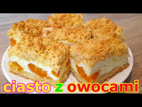 Pyszne kruche ciasto z owocami - morelami 👌 i delikatną, puszystą budyniową pianką  👍