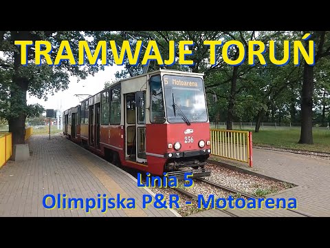 Tramwaje Toruń. Linia 5 Olimpijska P&R - Motoarena./CABVIEW - Ride on tram line 5 in Toruń (Poland).