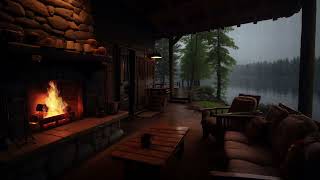 Fireplace Ambience in Cozy Cabin - Soothing Rain Sounds for Sleep, Relief Stress