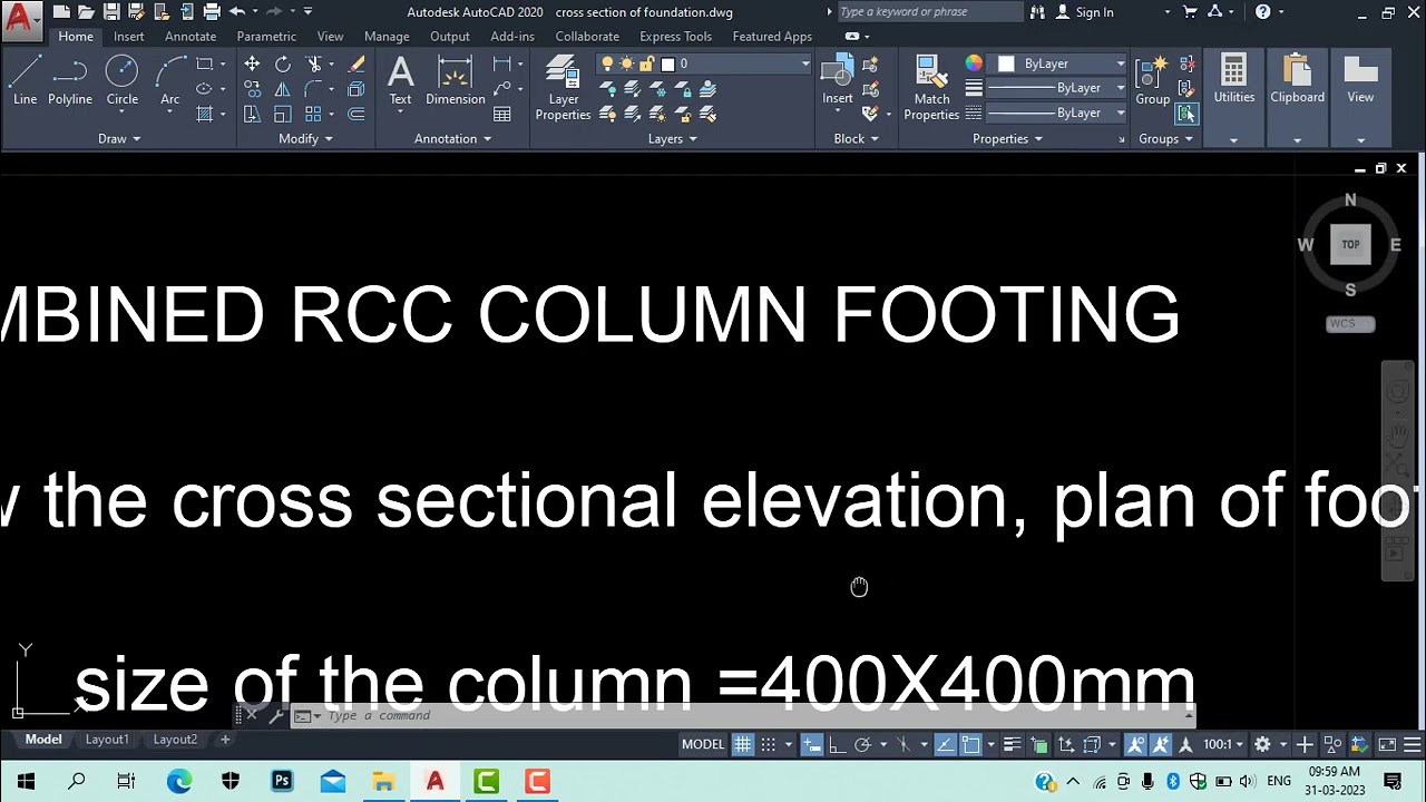combined footing, cross section of foundation