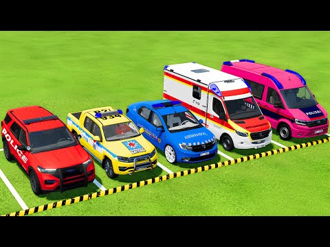 TRANSPORTING ALL POLICE CARS & AMBULANCE EMERGENCY VEHICLES WITH MAN TRUCKS ! Farming Simulator 25