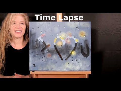 TIME LAPSE - Learn How to Paint "RAINY DAY LOVE" with Acrylic Paint - Fun and Easy Painting Tutorial