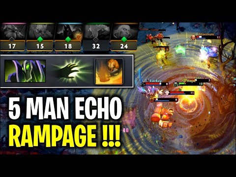 5 MAN ECHO..!! Epic Rampage Rubick Steal Echo Slam 7.22h | Dota 2