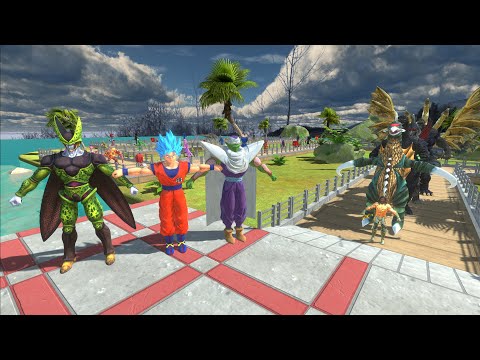 GOKU SSJ & CELL PERFECT & PICCOLO  DESERT ISLAND DEATH RUN - Animal Revolt Battle Simulator