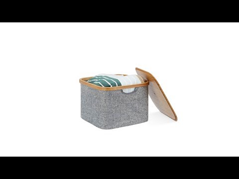 10x Panier de rangement en tissu boîte de rangement gris bambou couvercle  poignées HxlxP: 25 x 33 x 33 cm, gris