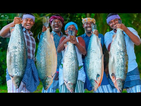 SALMON FISH | American Salmon Grill & Indian Style Fish Gravy Cooking in USA Village | Omega 3 Food