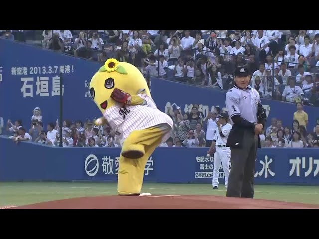 「梨汁でボール滑りそう…」 ふなっしー リベンジ始球式!! 結果は... 2014/7/14 M-H