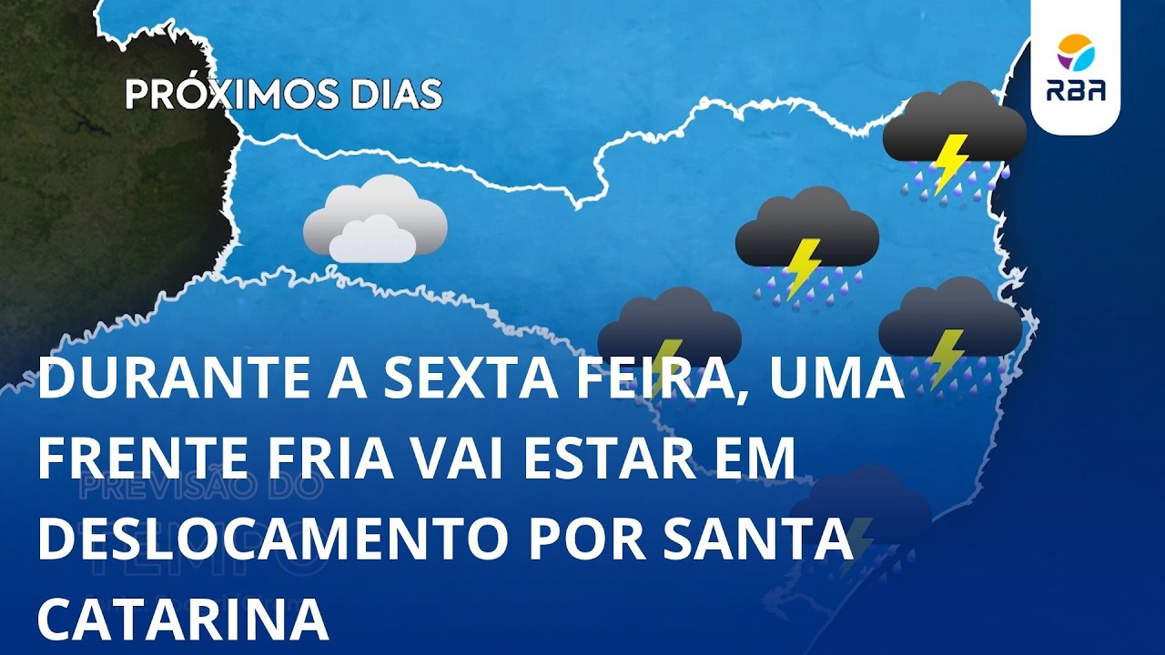Durante a sexta feira, uma frente fria vai estar em deslocamento por Santa Catarina.