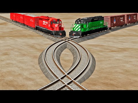 Trains vs Round Crossroad – BeamNG.Drive