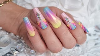 Summer ombre nails. Rainbow nail art with chrome🌈
