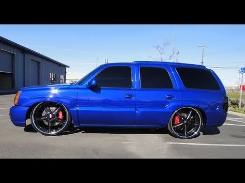 Ridetech Titanium Shocks Installed - Candy Blue Escalade Bagged on 26's Update 7