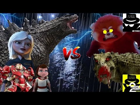 Godzilla and Susan Ginormica vs. Feral Mei Lee and Killer Speckles/ Hulkbuster and Red attacks
