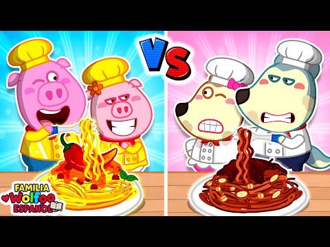 Wolfoo Family Spanish | NOODLE CHALLENGE: POOR VS. RICH | FUN MOMENTS - Cartoons