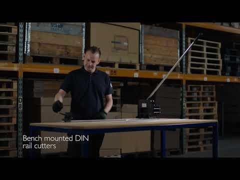 Bench mounted DIN rail cutter