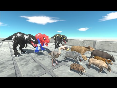 Escape from Venom, Spiderman & Black Adam T-Rex - Animal Revolt Battle Simulator