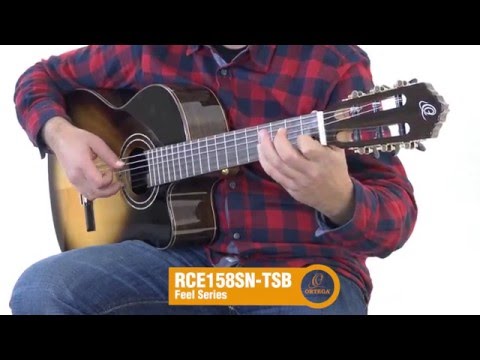 Ortega RCE158SN-TSB Lity top Podpalana ][ Gitara elektro-klasyczna z wąskim gryfem 4/4