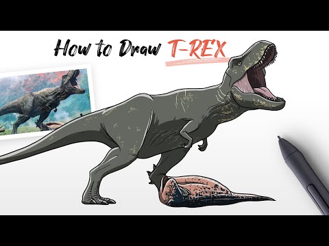 How to Draw Tyrannosaurus vs Carnotaurus fighting dinosaurs from Jurassic World Fallen Kingdom Easy