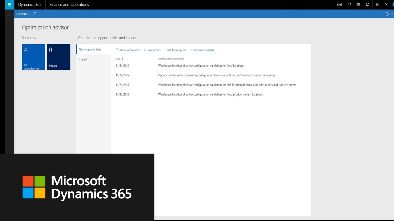 Optimization advisor in Dynamics 365 for Finance and Operations