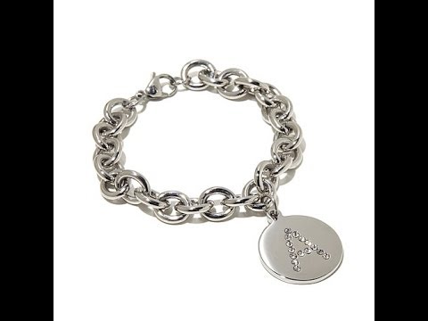 Stately Steel Crystal Initial 71/2" Charm Bracelet