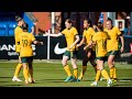 Cortnee Vine reacts to her first goal for the CommBank Matildas