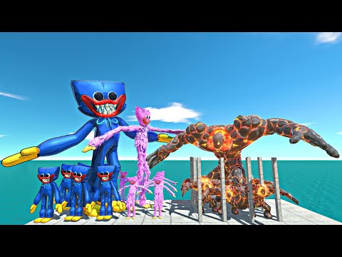 Huggy Wuggy + Kissy Missy Rescues Lava Boy Team and Fight - Animal Revolt Battle Simulator