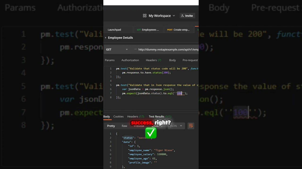 JSON Response & Assert Values in Postman