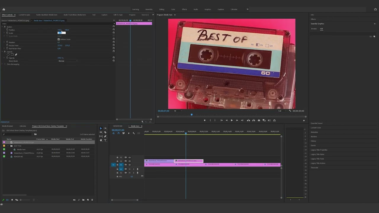 How to edit the Old School 8mm Overlay Template in Premiere Pro