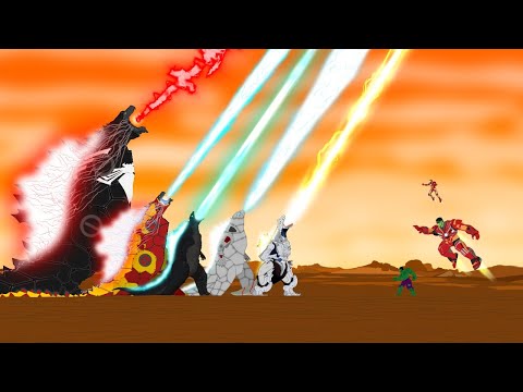 GODZILLA ATOMIC BREATH vs Super Heros : Spiderman & Hulk - Cartoon Animation