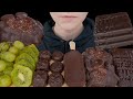 ASMR Dark Chocolate Desserts Green Fruit Magnum Caramel Nut Cluster Graham Cookie Grapes Kiwi