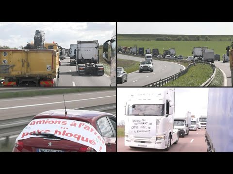 Video Thumbnail: Lorry drivers hold go-slow protest near Paris against soaring fuel prices | AFP