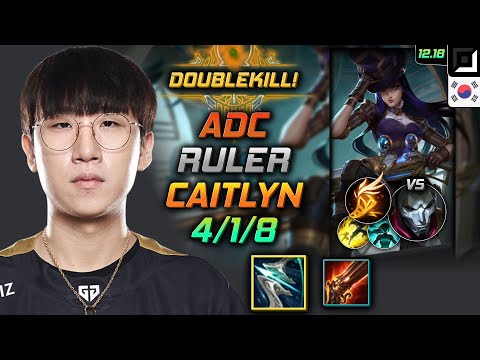 룰러 원딜 케이틀린 템트리 룬 돌풍 기발 - Ruler Caitlyn Adc vs Jhin - 롤 KR 12.18
