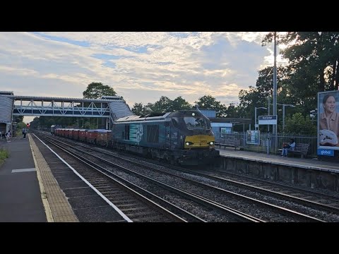 6Z95 - 68001 'Evolution' & 68034 'Rail Riders' passing West Byfleet - 10/08/23