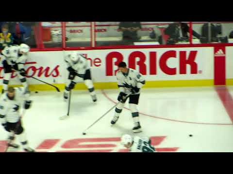 Erik Karlsson during pre-game warm-up at the Sharks @ Senators hockey game