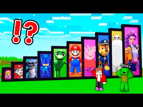 JJ and Mikey found Rumi Kpop Demon Hunter , Baymax , peppa pig portals minecraft ! Challenge Maizen