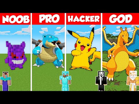 POKEMON STATUE HOUSE BUILD CHALLENGE - Minecraft Battle: NOOB vs PRO vs HACKER vs GOD / Animation