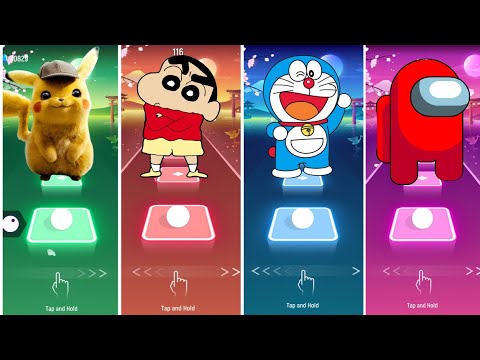Pikachu vs Shinchan vs Doraemon vs Among Us | Tiles Hop EDM Rush