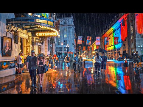 A Rainy London Night Walk - Vibrant West End City Ambience