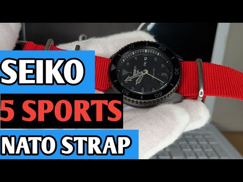 seiko 5 sports on red nato strap,Seiko 5 sports red