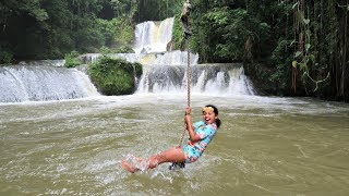 WATERFALL ROPE SWING - Kids Family Fun In Jamaica!