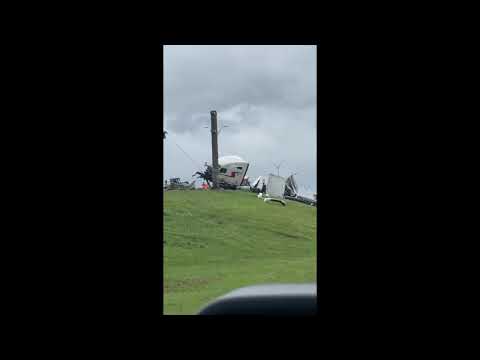 Tractor Trailer Destroyed Amid Tornado Warned Storm in Lake Charles, Louisiana