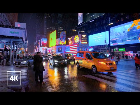 Raining in TIMES SQUARE NYC at NIGHT 🗽 Walking Tour New York City