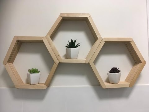 DIY WALL ART: POPSICLE STICK HEXAGON HONEY COMB SHELF