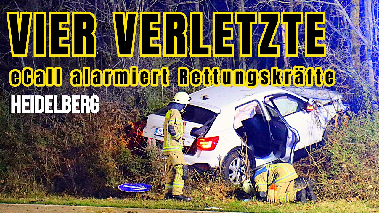 eCall meldet Unfall auf der L637 bei Heidelberg: Audi kracht gegen Böschung und Bäume