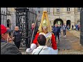 RUDE IDIOT TOURIST REFUSES TO MOVE for The King's Guard and thinks it's funny at Horse Guards!