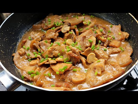 Pork Mushroom Recipe (Pork Belly Pieces in Creamy Mushroom sauce)